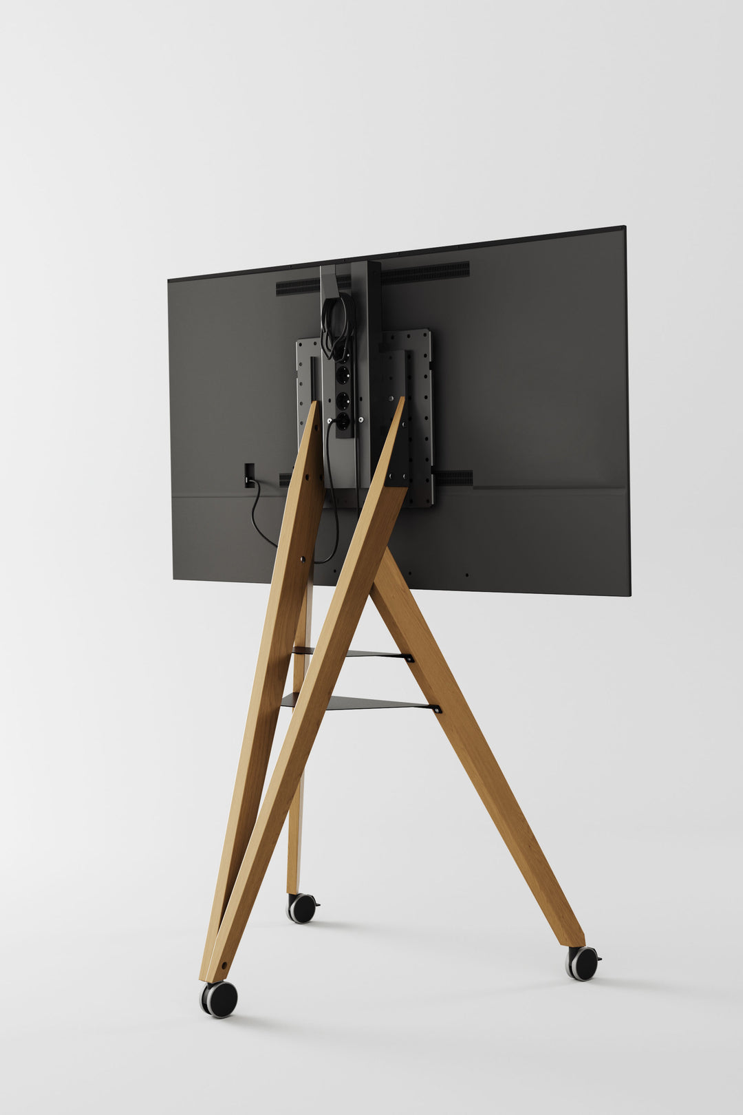 Rückseite von Monitorständer Front Row mit Mehrfachsteckdose